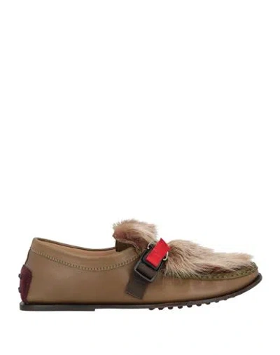 Ḣender Scheme X Tod's Man Loafers Military Green Size 11 Leather, Shearling In Brown