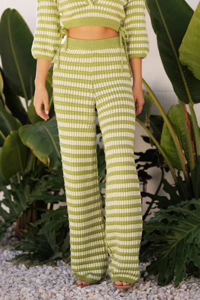 Endless Blu. Avo Stripe Knit Pants In Green And Ivory