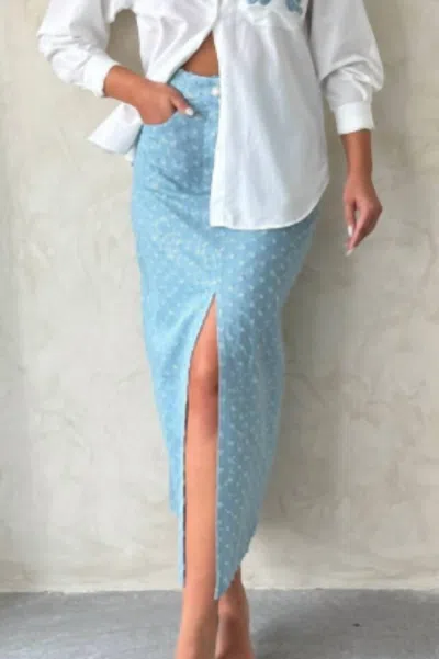 Endless Blu. Belle Denim Sequin Midi Skirt