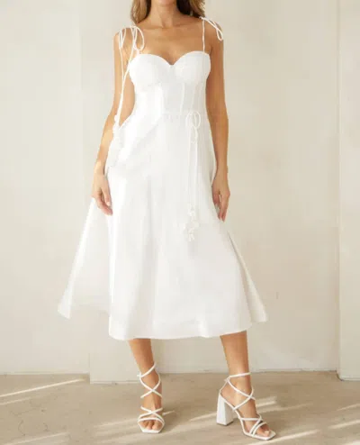 Endless Blu. Bustier Shoulder Tie Dress In White