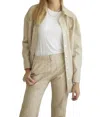 Endless Blu. Button Down Faux Leather Shacket In Beige In Beige