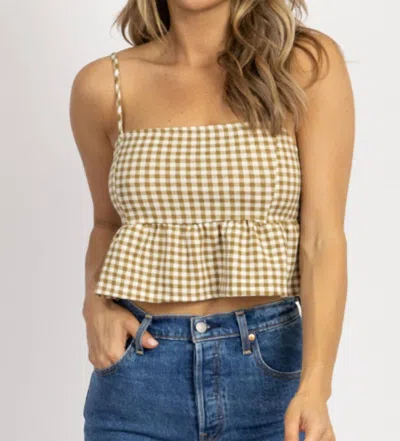 Endless Blu. Checked Tie Back Crop Top In Olive In Yellow