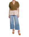 Endless Blu. Colby Puff Sleeves Sweater In Bright Olive In Green