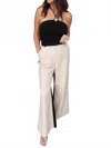 Endless Blu. Color Block Linen Trouser In Multi In Black