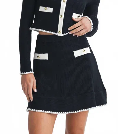 Endless Blu. Contrast Ribbed Knit Mini Skirt In Black/off White In Blue