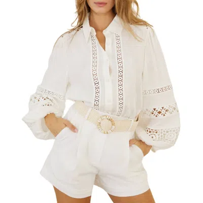 Endless Blu. Crochet Trim Button Down Shirt In Off-white