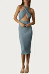 Endless Blu. Cross-front Cutout Stretch-modal Midi Dress In Denim Grey In Multi