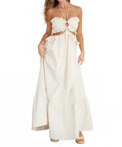 Endless Blu. Cut-out Ruffled Maxi Halter Dress In White In Multi