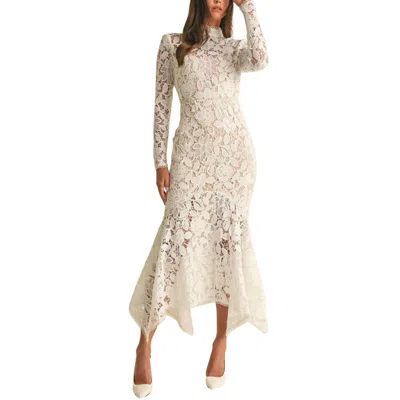 Endless Blu. Floral Lace Midi Dress In White In Gray