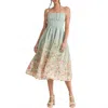 Endless Blu. Floral Print Midi Dress In Sage In Green