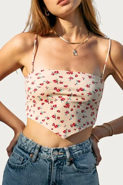 Endless Blu. Floral Stretch-crepe Handkerchief Top In Beige In Multi