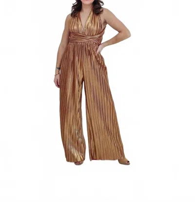Endless Blu. Goddess Jumpsuit In Gold In Brown