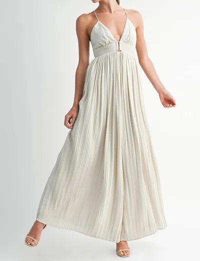 Endless Blu. Golden Grace Wide Leg V-neck Jumpsuit In White