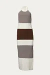 Endless Blu. Halterneck Ribbed-knit Midi Dress In Ivory/dark Chocolate In Gray