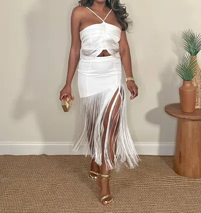 Endless Blu. High Standards Fringe Skirt Set In White