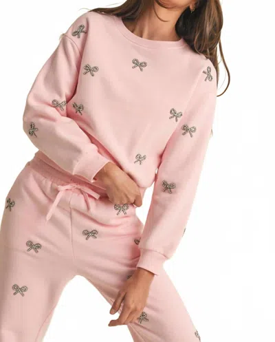 Endless Blu. Jewel Bow Cotton Pullover Sweater In Baby Pink