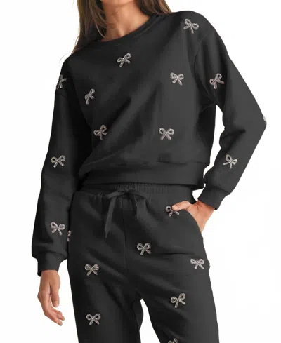 Endless Blu. Jewel Bow Cotton Pullover Sweater In Black