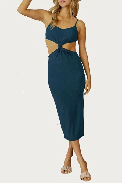 Endless Blu. Knotted Cutout Midi Dress In Teal In Blue