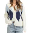 Endless Blu. Kortney Cardigan In Argyle Print In Multi