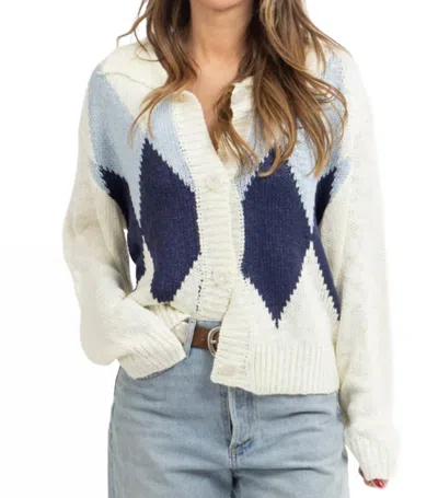 Endless Blu. Kortney Cardigan In Argyle Print In Multi