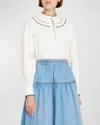 Endless Blu. Lenie Embroidered Popline Top In Ivory In Multi
