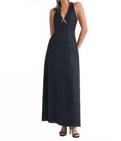 Endless Blu. Linen Maxi Dress In Black