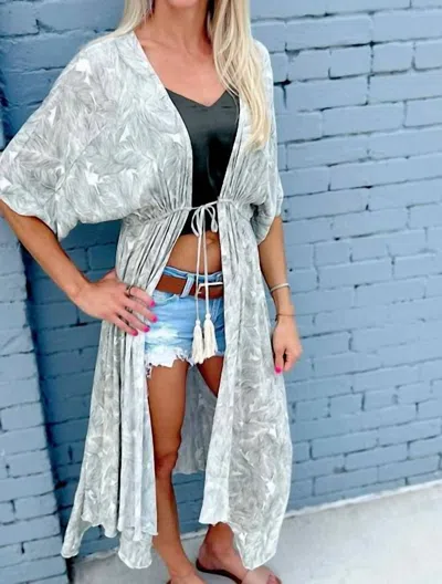 Endless Blu. Long Palm Leaf Kimono In Sage