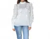 Endless Blu. Marla Mock Neck Floral Trim Blouse In Off White In White