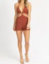 ENDLESS BLU. MULTI-WAY CUTOUT TIE BACK ROMPER IN CINNAMON