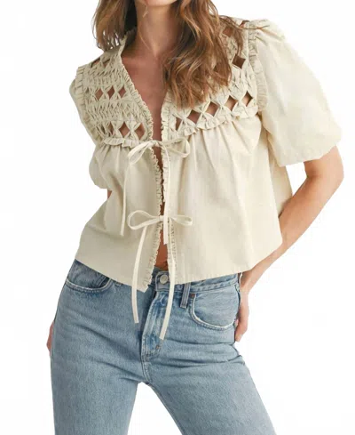 Endless Blu. Nova Tie-front Top In White In Pink