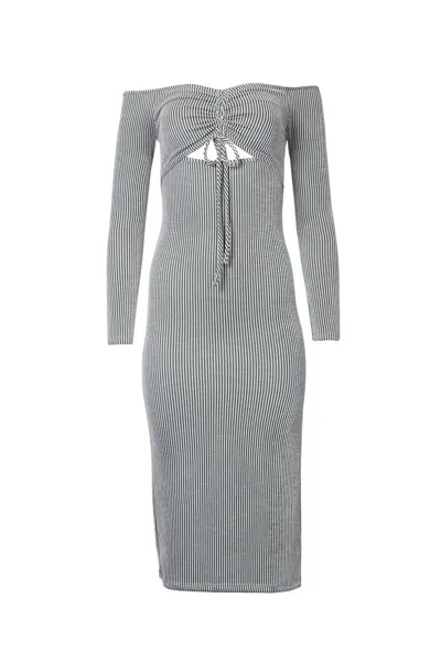 Endless Blu. Off-the-shoulder Cutout Midi Dress In Dusty Sage In Gray