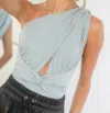 Endless Blu. One Shoulder Duel Strap Bodysuit In Blue In Blue