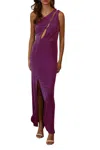 Endless Blu. One-shoulder Stretch-jersey Cutout Maxi Dress In Orchid In Burgundy