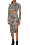 Endless Blu. Open-back Top And Midi Skirt Set In Seafoam/brown In Animal Print
