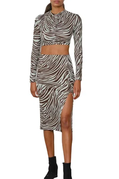 Endless Blu. Open-back Top And Midi Skirt Set In Seafoam/brown In Multi