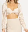Endless Blu. Patterned Back-tie Crop Top In Neutral In Multi