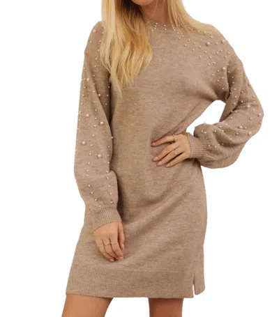 Endless Blu. Pearl Point Sweater Dress In Heathered Beige In Multi