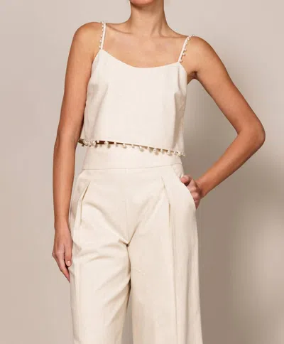 Endless Blu. Pearl Trimmed Camisole Top In Cream In White