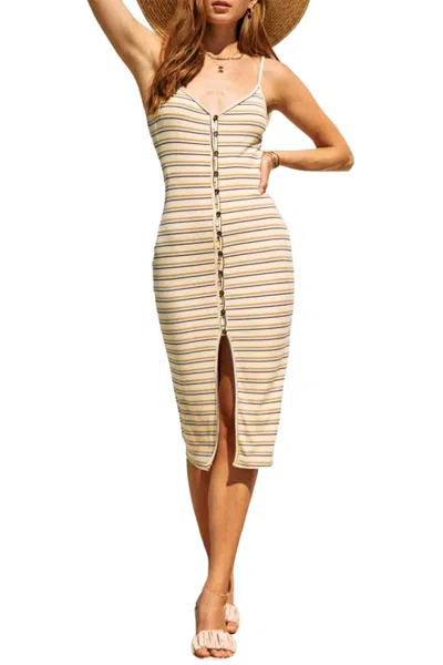 Endless Blu. Ribbed Stretch Modal-jersey Midi Dress In Banana Multi