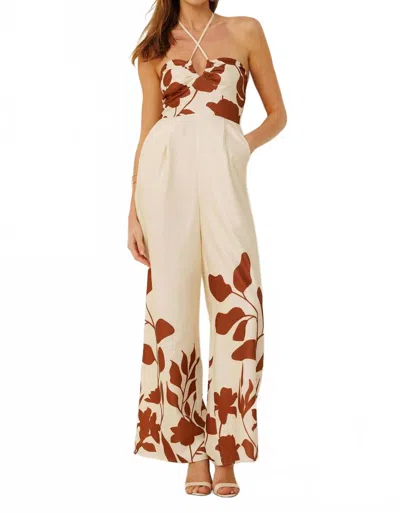 Endless Blu. Rustic Floral Wide Pant Jumpsuit In Cream In Multi