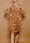 Endless Blu. Rusty Ruched Dress In Brown In Brown