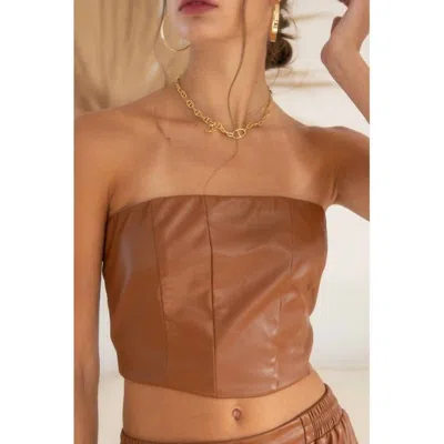 Endless Blu. Sierra Faux Leather Tube Top In Deep Rusty Brown | ModeSens