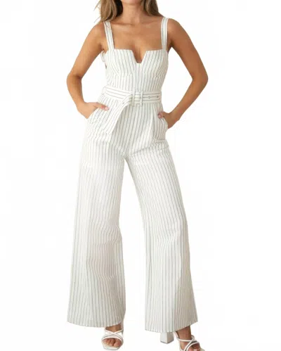 Endless Blu. Striped Bustier Jumpsuit In White/black In Multi