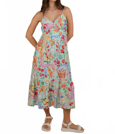 Endless Blu. Summer Sky Midi Printed Dress In Multi
