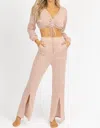 Endless Blu. Tie Crop + Front Slit Pant Set In Terracotta In Multi