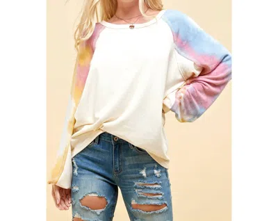 Endless Blu. Tie Dye Sleeve Fleece Top In Multi