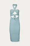 Endless Blu. Tie Front Detail Rib Bodycon Dress In Sage In Multi