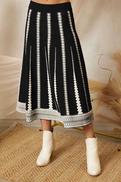 Endless Blu. Understated Elegance Knit Midi Skirt In Black In Multi
