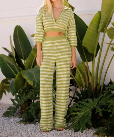 Endless Blu. V-neck Stripe Knit Top In Avo In Green