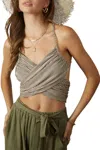 Endless Blu. Wrap Open-back Crop Top In Dusty Sage In Black